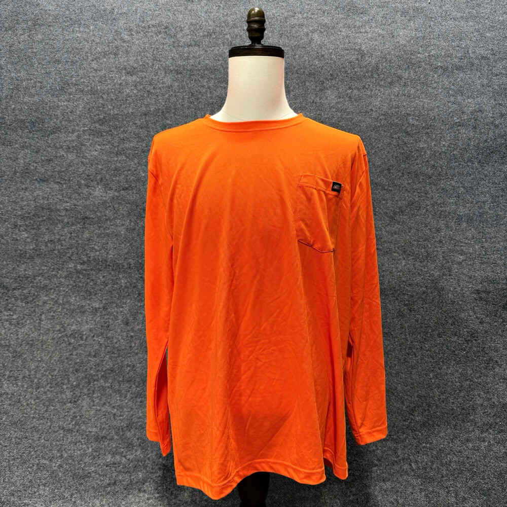 Genuine Dickies Mens XL Orange Long Sleeve Work Shirt Hi Vis Pocket Performance